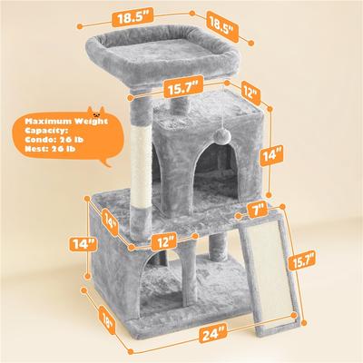 Show full view: Yaheetech 3 Tiers 42-in Plush Cat Tower with Double Cat Condo, Light Gray slide 4 of 8
