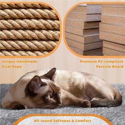 Show full view: Yaheetech 3 Tiers 42-in Plush Cat Tower with Double Cat Condo, Light Gray slide 5 of 8