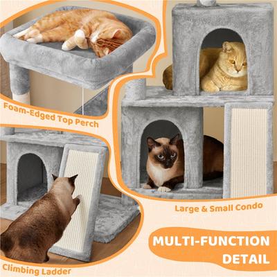 Show full view: Yaheetech 3 Tiers 42-in Plush Cat Tower with Double Cat Condo, Light Gray slide 3 of 8