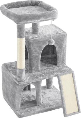 Show full view: Yaheetech 3 Tiers 42-in Plush Cat Tower with Double Cat Condo, Light Gray slide 2 of 8