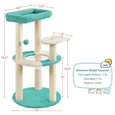 Show full view: Yaheetech 35.5-in Cat Tree with Space Capsule & Two Scratching Post for Kittens, Indigo/Beige slide 3 of 9