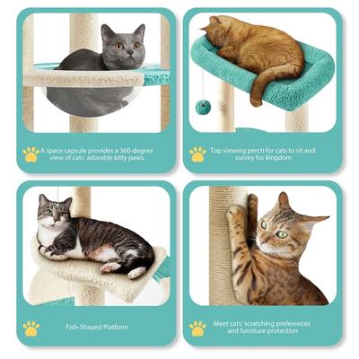 Show full view: Yaheetech 35.5-in Cat Tree with Space Capsule & Two Scratching Post for Kittens, Indigo/Beige slide 4 of 9