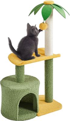 Show full view: Yaheetech 37-in Coconut Palm Cat Tree, Small, Green & Yellow slide 2 of 10