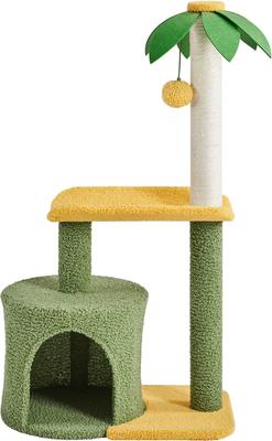 Show full view: Yaheetech 37-in Coconut Palm Cat Tree, Small, Green & Yellow slide 3 of 10