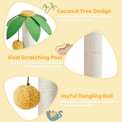 Show full view: Yaheetech 37-in Coconut Palm Cat Tree, Small, Green & Yellow slide 5 of 10