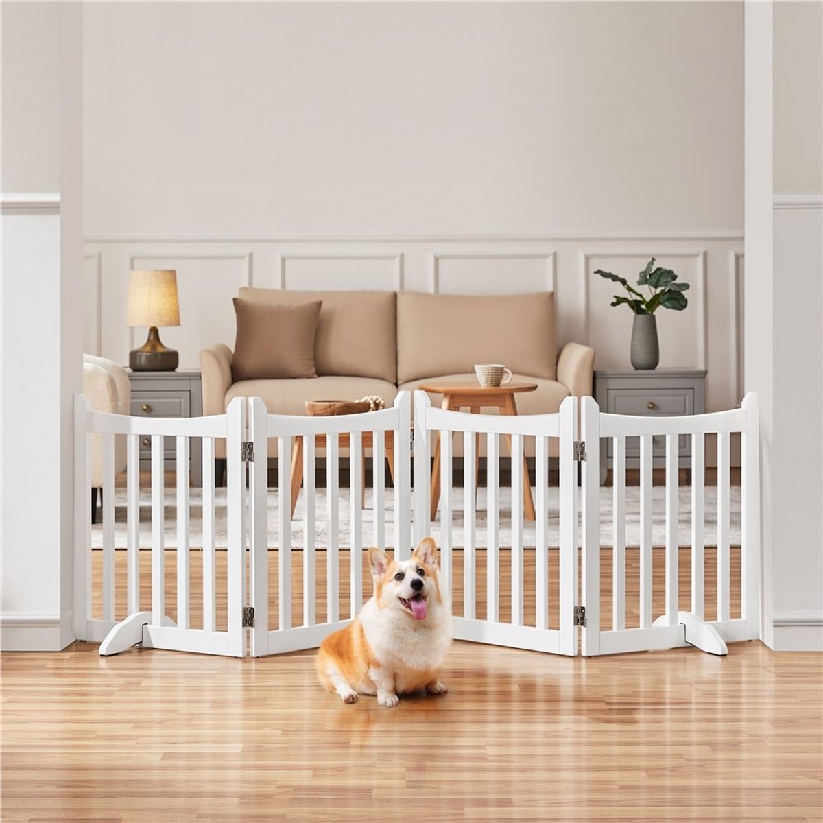 Yaheetech Foldable Dog Gate Playpen, White, 4-Panel, 24-in