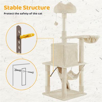 Show full view: Yaheetech 54-in Plush Multi-Cat Kitten Tree & Condo, Beige slide 7 of 10