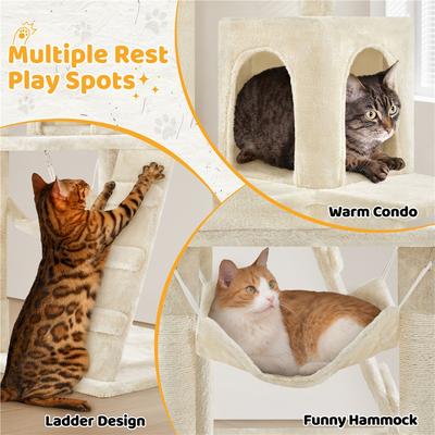 Show full view: Yaheetech 54-in Plush Multi-Cat Kitten Tree & Condo, Beige slide 4 of 10