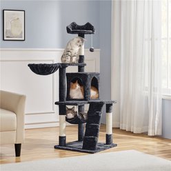 Yaheetech 54-in Plush Multi-Cat Kitten Tree & Condo, Black