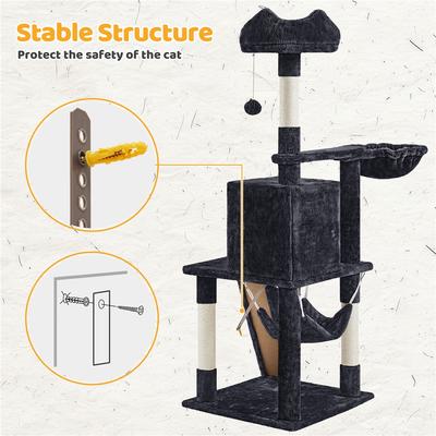 Show full view: Yaheetech 54-in Plush Multi-Cat Kitten Tree & Condo, Black slide 7 of 10