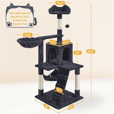 Show full view: Yaheetech 54-in Plush Multi-Cat Kitten Tree & Condo, Black slide 3 of 10