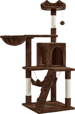 Show full view: Yaheetech 54-in Plush Multi-Cat Kitten Tree & Condo, Brown slide 3 of 11