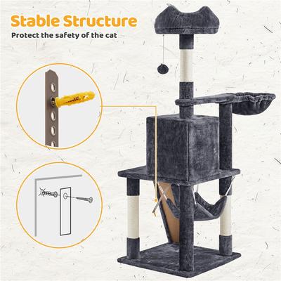 Show full view: Yaheetech 54-in Plush Multi-Cat Kitten Tree & Condo, Dark Gray slide 8 of 11