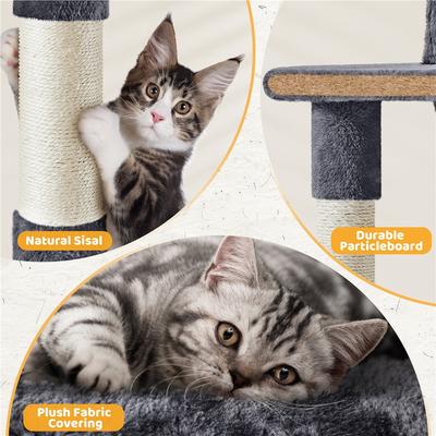 Show full view: Yaheetech 54-in Plush Multi-Cat Kitten Tree & Condo, Dark Gray slide 6 of 11