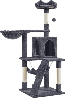 Show full view: Yaheetech 54-in Plush Multi-Cat Kitten Tree & Condo, Dark Gray slide 3 of 11