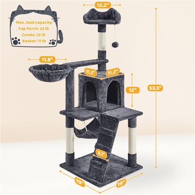 Show full view: Yaheetech 54-in Plush Multi-Cat Kitten Tree & Condo, Dark Gray slide 4 of 11