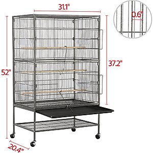 Yaheetech 52-in Rolling Bird Cage, Hammered Black, Large
