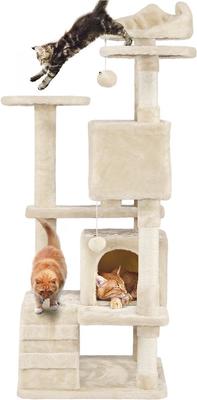 Show full view: Yaheetech 54.5" H Multilevel Indoor Cat Tree & Condo, Beige slide 2 of 11
