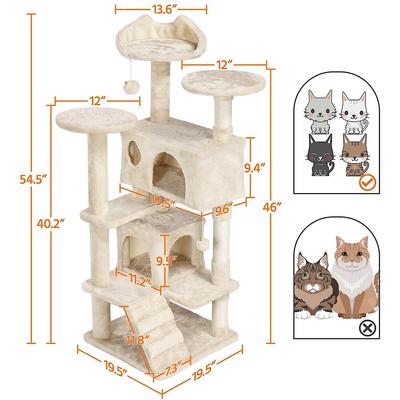 Show full view: Yaheetech 54.5" H Multilevel Indoor Cat Tree & Condo, Beige slide 3 of 11