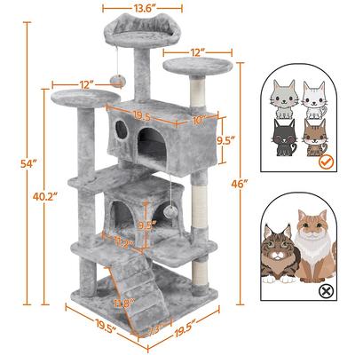 Show full view: Yaheetech 54.5" H Multilevel Indoor Cat Tree & Condo, Light Gray slide 2 of 9