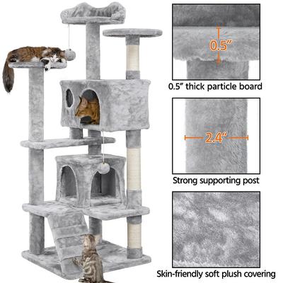 Show full view: Yaheetech 54.5" H Multilevel Indoor Cat Tree & Condo, Light Gray slide 3 of 9