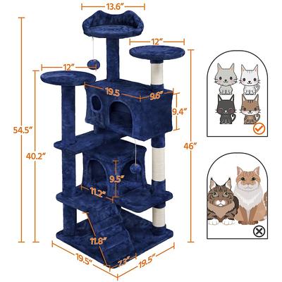 Show full view: Yaheetech 54.5" H Multilevel Indoor Cat Tree & Condo, Navy Blue slide 3 of 11