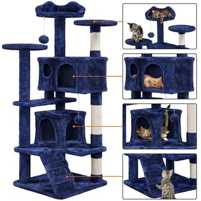 Show full view: Yaheetech 54.5" H Multilevel Indoor Cat Tree & Condo, Navy Blue slide 5 of 11