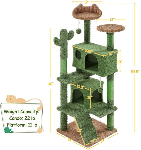 Yaheetech 54.5-in Cactus Cat Tree, Medium, Green & Brown