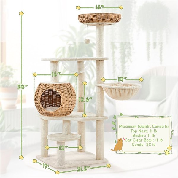 Yaheetech 54-in Multilevel Plush Cat Tree & Condo