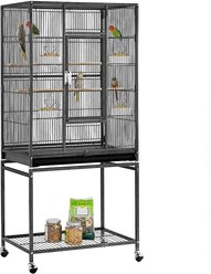 Yaheetech 54-in Rolling Metal Large Parrot Cage Mobile Bird Cage with Detachable Stand, Black