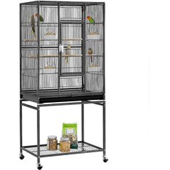 Yaheetech 54-in Rolling Metal Large Parrot Cage Mobile Bird Cage with Detachable Stand, Black