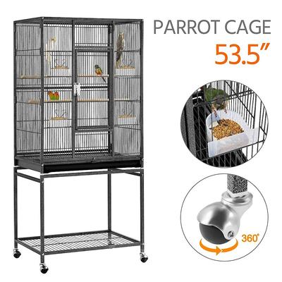 Show full view: Yaheetech 54-in Rolling Metal Large Parrot Cage Mobile Bird Cage with Detachable Stand, Black slide 3 of 8
