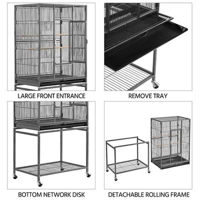Show full view: Yaheetech 54-in Rolling Metal Large Parrot Cage Mobile Bird Cage with Detachable Stand, Black slide 5 of 8