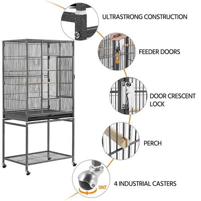 Show full view: Yaheetech 54-in Rolling Metal Large Parrot Cage Mobile Bird Cage with Detachable Stand, Black slide 6 of 8