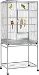 Yaheetech 54-in Rolling Metal Large Parrot Cage Mobile Bird Cage with Detachable Stand, Light Gray