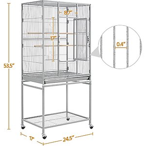 Yaheetech 54-in Rolling Metal Large Parrot Cage Mobile Bird Cage with Detachable Stand, Light Gray