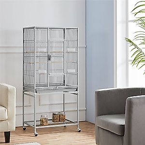 Yaheetech 54-in Rolling Metal Large Parrot Cage Mobile Bird Cage with Detachable Stand, Light Gray