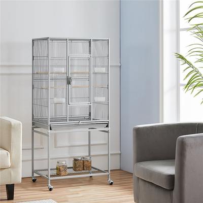 Show full view: Yaheetech 54-in Rolling Metal Large Parrot Cage Mobile Bird Cage with Detachable Stand, Light Gray slide 3 of 9