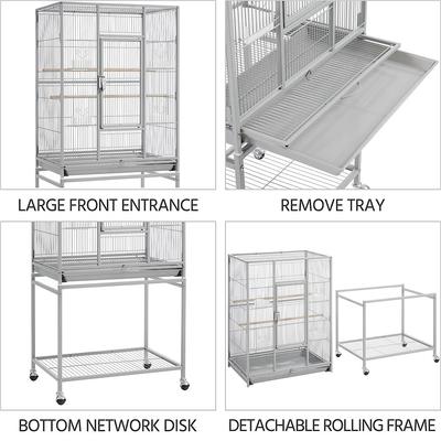 Show full view: Yaheetech 54-in Rolling Metal Large Parrot Cage Mobile Bird Cage with Detachable Stand, Light Gray slide 4 of 9