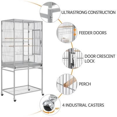 Show full view: Yaheetech 54-in Rolling Metal Large Parrot Cage Mobile Bird Cage with Detachable Stand, Light Gray slide 5 of 9