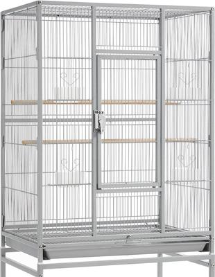 Show full view: Yaheetech 54-in Rolling Metal Large Parrot Cage Mobile Bird Cage with Detachable Stand, Light Gray slide 6 of 9