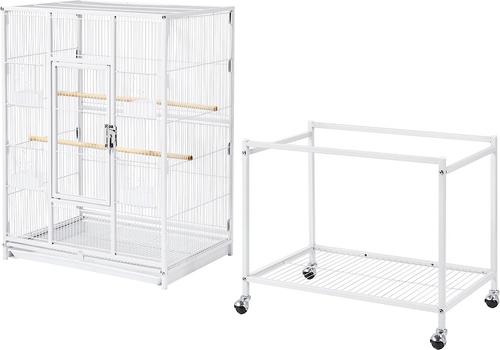 Show full view: Yaheetech 54-in Rolling Metal Large Parrot Cage Mobile Bird Cage with Detachable Stand, White slide 3 of 9