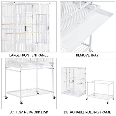 Show full view: Yaheetech 54-in Rolling Metal Large Parrot Cage Mobile Bird Cage with Detachable Stand, White slide 5 of 9