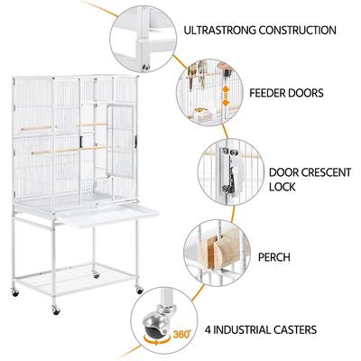 Show full view: Yaheetech 54-in Rolling Metal Large Parrot Cage Mobile Bird Cage with Detachable Stand, White slide 7 of 9