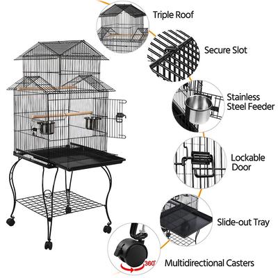 Show full view: Yaheetech 55-in Triple Roof Rolling Bird Cage, Black slide 6 of 9