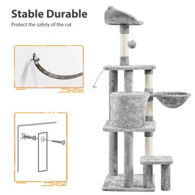 Show full view: Yaheetech 57-in Cat Tree for Indoor Cats, Medium, Light Gray slide 9 of 10