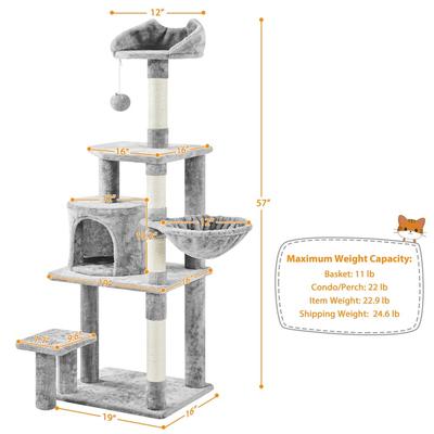 Show full view: Yaheetech 57-in Cat Tree Tower, Light Gray slide 3 of 10