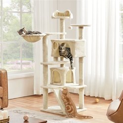 Yaheetech 57-in Plush Cat Tree & Condo, Beige