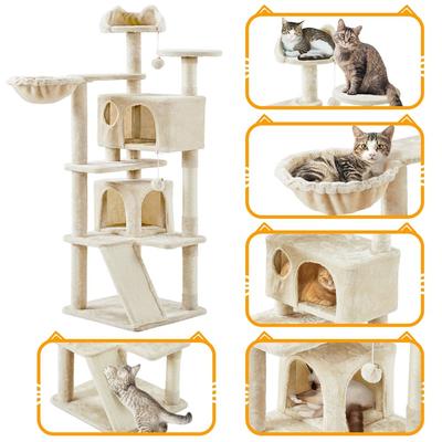 Show full view: Yaheetech 57-in Plush Cat Tree & Condo, Beige slide 4 of 12