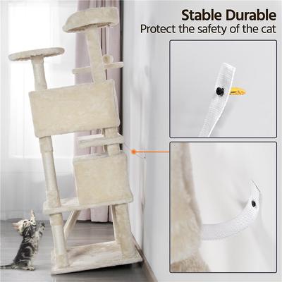 Show full view: Yaheetech 57-in Plush Cat Tree & Condo, Beige slide 9 of 12